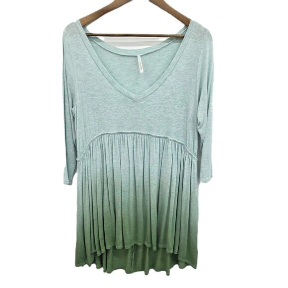 Mint‎ Green Dip Dye Babydoll Top M Soft Ombre Flowy Tunic High Waist Stretch - Picture 1 of 10